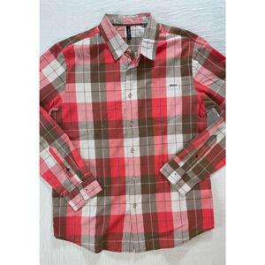 RVCA Long Sleeve Button Front Poly-Cotton Sport Shirt. Red Plaid, Men's XL. EUC!